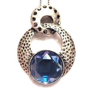 Vintage Lia Sophia Kiam Family Silvertone Blue Purple Crystal Pendant Necklace